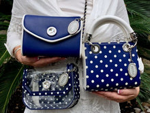 Load image into Gallery viewer, SCORE! Jacqui Classic Top Handle Crossbody Satchel - Navy Blue and White
