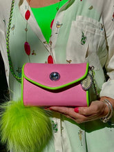 Load image into Gallery viewer, SCORE! Eva Designer Crossbody Clutch - Pink and Lime Green
