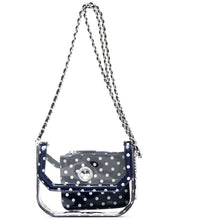 Load image into Gallery viewer, SCORE! Chrissy Small Designer Clear Crossbody Bag - Navy Blue and White

