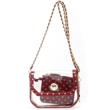 Load image into Gallery viewer, SCORE! Chrissy Small Designer Clear Crossbody Bag - Maroon and Gold
