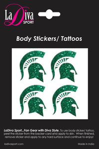 Michigan State University MSU Spartans Green and White Sparty Logo~Body, Face and Purse Sticker Tattoos