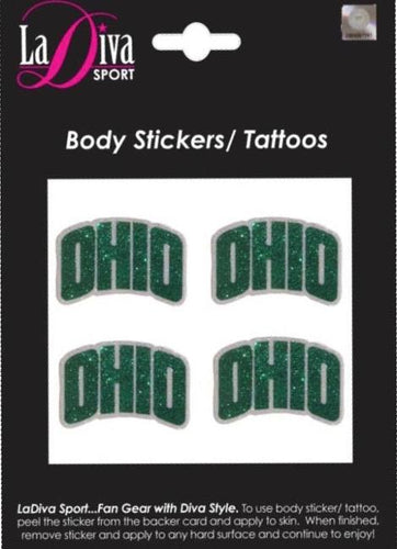 Ohio University OU Rufus Bobcats Green and White~Body, Face and Purse Sticker Tattoos