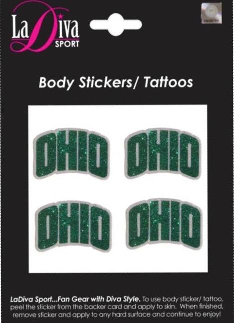 Ohio University OU Rufus Bobcats Green and White~Body, Face and Purse Sticker Tattoos