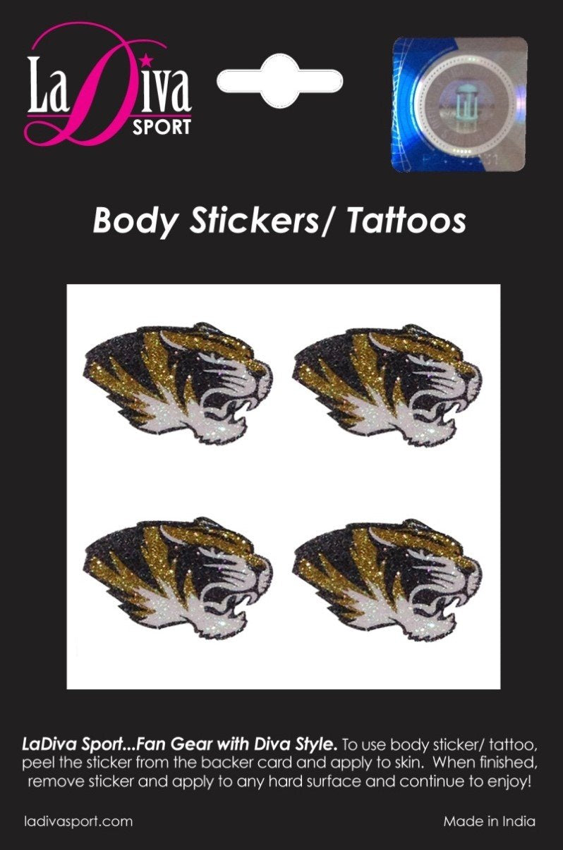 University of Missouri Mizzou Tigers Black and Gold Logo~Body, Face and Purse Sticker Tattoos