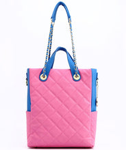 Load image into Gallery viewer, SCORE!&#39;s Kat Travel Tote for Business, Work, or School Quilted Shoulder Bag - Pink and Blue
