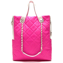 Load image into Gallery viewer, SCORE!&#39;s Kat Travel Tote for Business, Work, or School Quilted Shoulder Bag - Pink &amp; Silver
