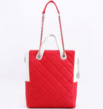 Load image into Gallery viewer, SCORE!&#39;s Kat Travel Tote for Business, Work, or School Quilted Shoulder Bag - Red and White
